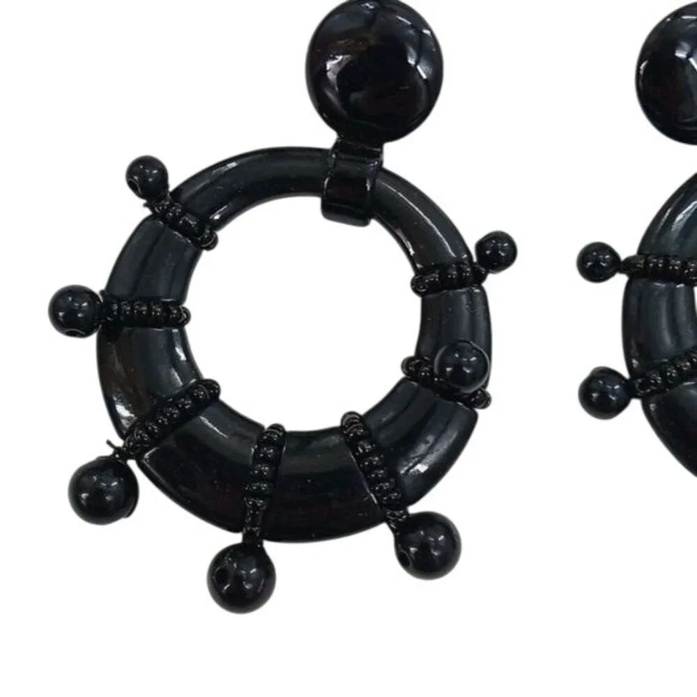Sugarfix by Baublebar Black Beaded Hoop Earrings Nickel Free Statement Jewelry